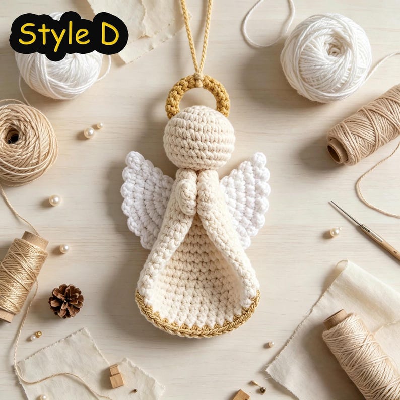 DIY Crochet Angel Christmas Ornament Kit,Step‑by‑Step PDF Pattern Tutorial,Handmade Xmas Tree Hanging Decor,Finished Crochet Angel Keychain