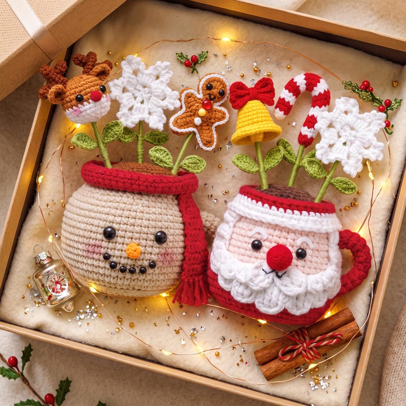 Crochet Christmas Plant Pot, Christmas Decor Gift ,Christmas Amigurumi, Festive Desk Ornament