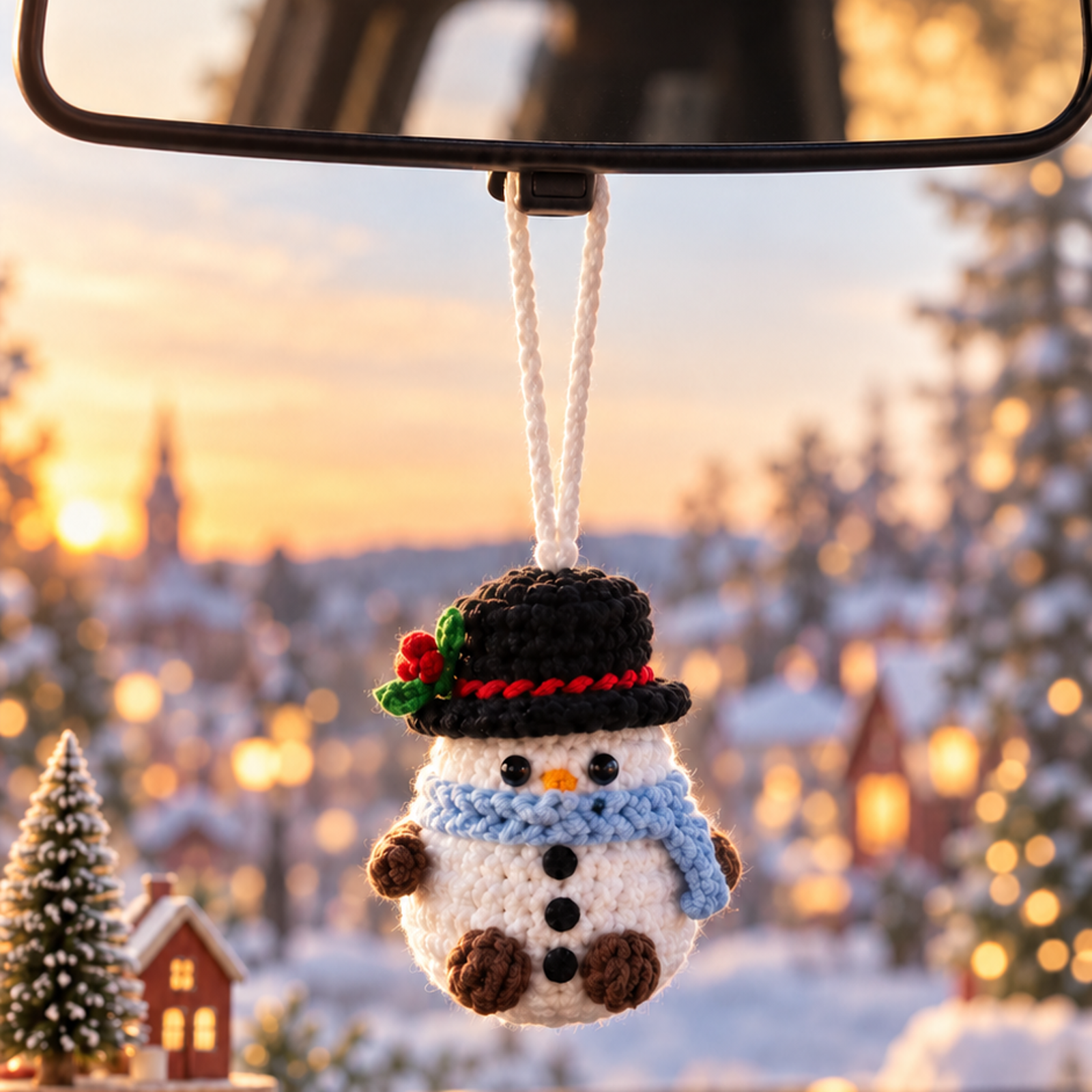 Handmade Crochet Christmas Hanging Ornament – Car Mirror Charm, Bag Charm & Christmas Tree Decoration
